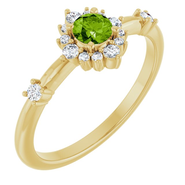 14K Yellow Natural Peridot & 1/6 CTW Natural Diamond Halo-Style Ring 